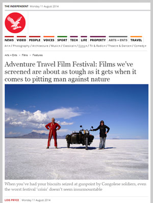 Independent newspaper article by Lois Pryce about the Adventure Travel Film Festival