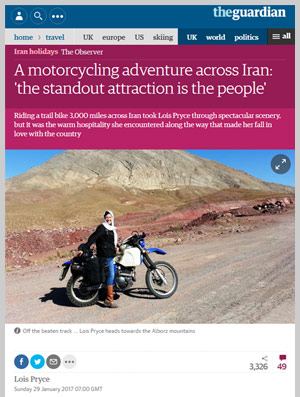 Guardian article by female adventurer Lois Pryce about motorcycling in Iran