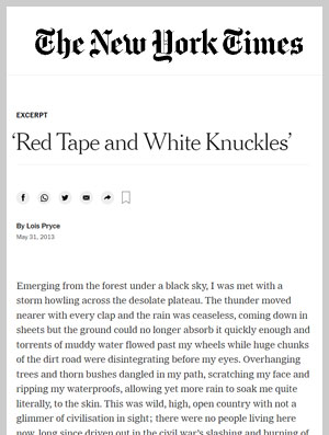 New York Times book excerpt by Lois Pryce
