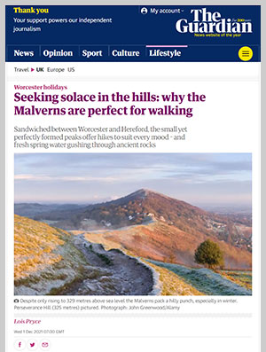 Guardian article by Lois Pryce about the Malverns