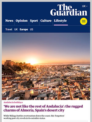 Screengrab of The Guardian article by Lois Pryce about Almeria in Spain. Screengrab of The Guardian article by Lois Pryce about Almeria in Spain.